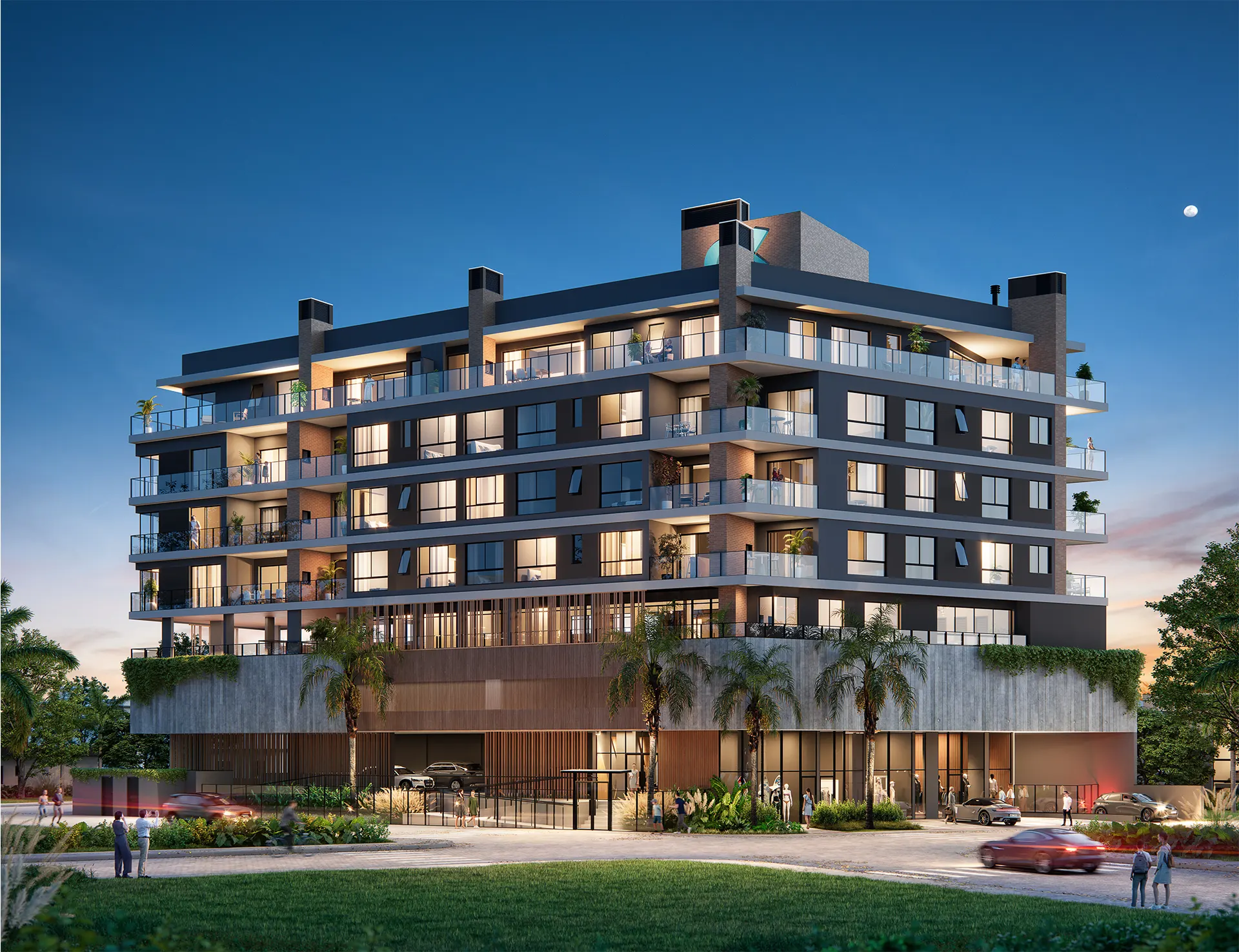 Fachada Diagonal noturna ATEN - Rocccoimob Imobiliária em Bombinhas