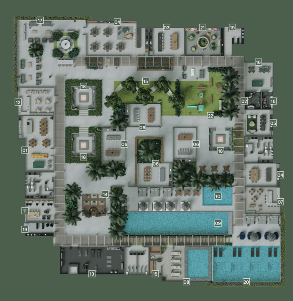 planta lazer comodidades vivapark vértice - Rocccoimob Imobiliária em Bombinhas